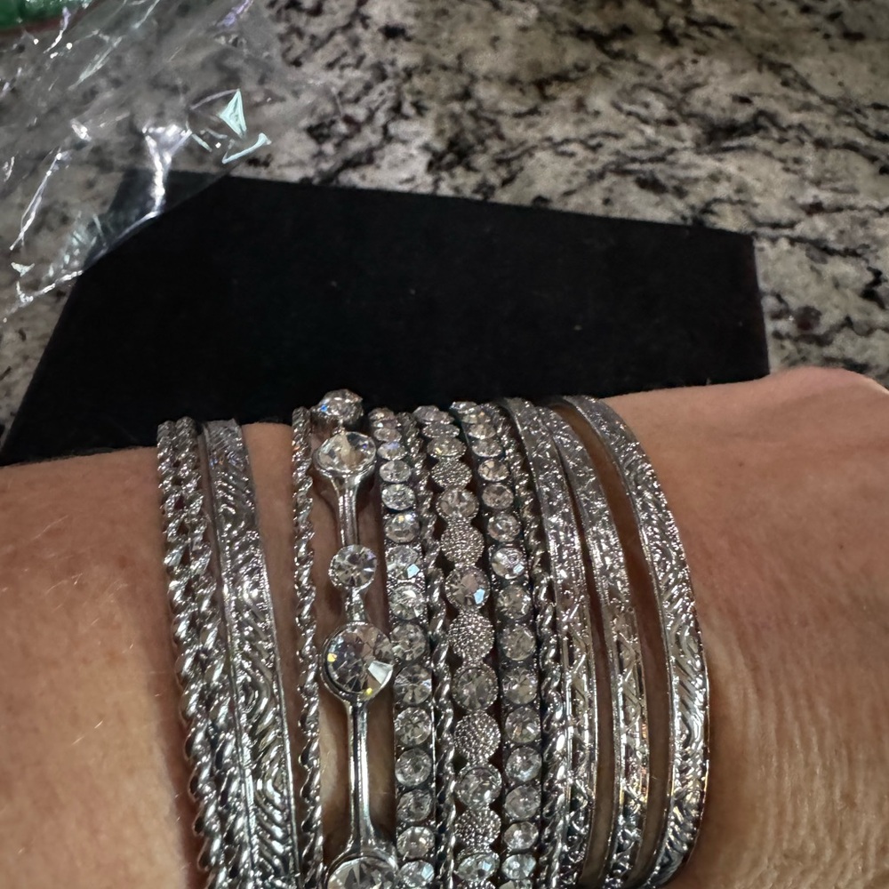 Silver Rhinestone Bangle Set - image 4